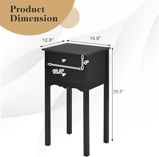 Giantex End Table w/ 2 Drawers Side Table Nightstand Multi-Purpose Accent Table Living Room Bedroom Home Furniture (1, Black)