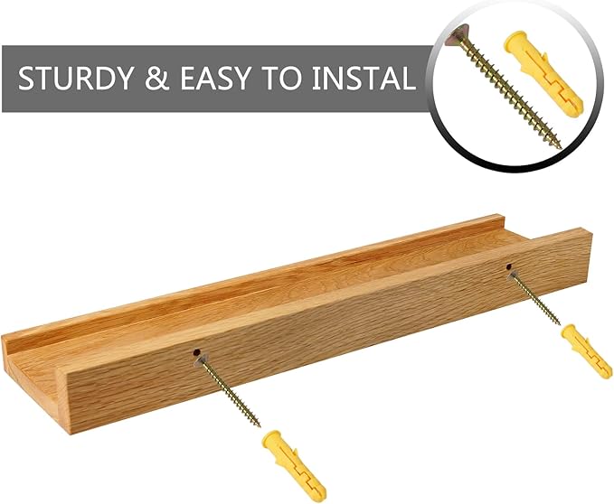 Floating Shelves Wall Mounted, 16 Inch Wall Shelves for Decor and Storage, Natural Solid Oak Wood Shelf, Picture Ledge for Bedroom/Bathroom/Living Room/Kitchen/Laundry Room, Natural Color-NeatNest