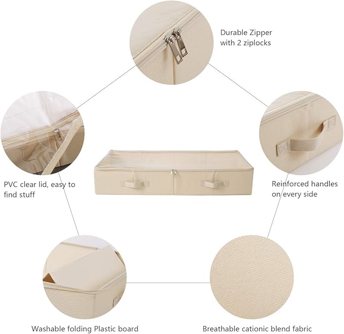 31.5"(85cm) Length Spacious Visible Lidded Under Bed Storage Bins for Shoes, Blankets, Toys Organization Containers, Wedding Dress Storage Box, Beige-NeatNest
