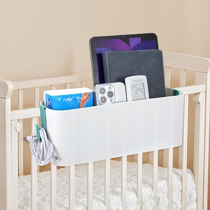 2 Pcs Bedside Storage Organizer Bedside Caddy Hanging Organizer Bunk Bed Bedside Shelf Holder Pocket for College Dorm Room Baby Bed Rails (White)-NeatNest