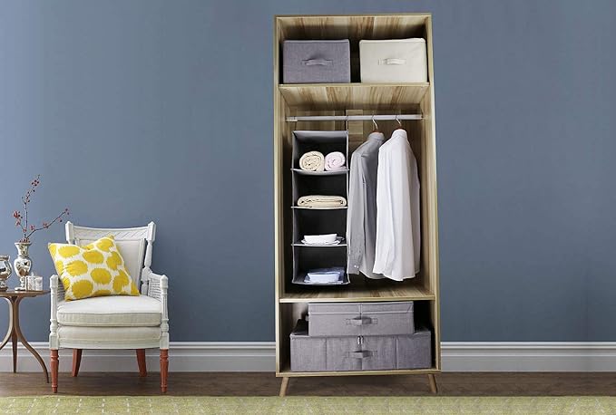Folding Storage Box with Zip Lid and Handles, Rigid Storage Baskets With Linen Fabric& Plastic Board, Closet Shelf Drawers,Dark Gray, 2 pcs-NeatNest