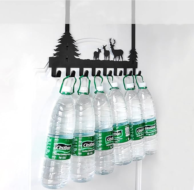Over The Door Hook Easy Installation Organizer Coat Hooks Wall Mounted Metal Towel Hook Rack Animal Deer Hanger for Bathrooms Door Hanging Dual Mounted Key Hooks 8-Hooks,Black