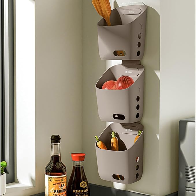 LeleCAT Plastic Hanging Basket Kitchen Storage organizer, Basket with Detachable hook, Hang it behind a door or on a railing, Over the Cabinet Door (Light White, Small) 2pack