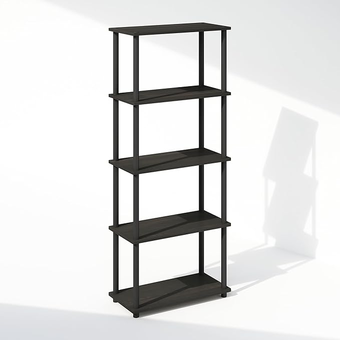 Furinno Turn-N-Tube 5-Tier Multipurpose Compact Bookcase, Espresso/Black-NeatNest