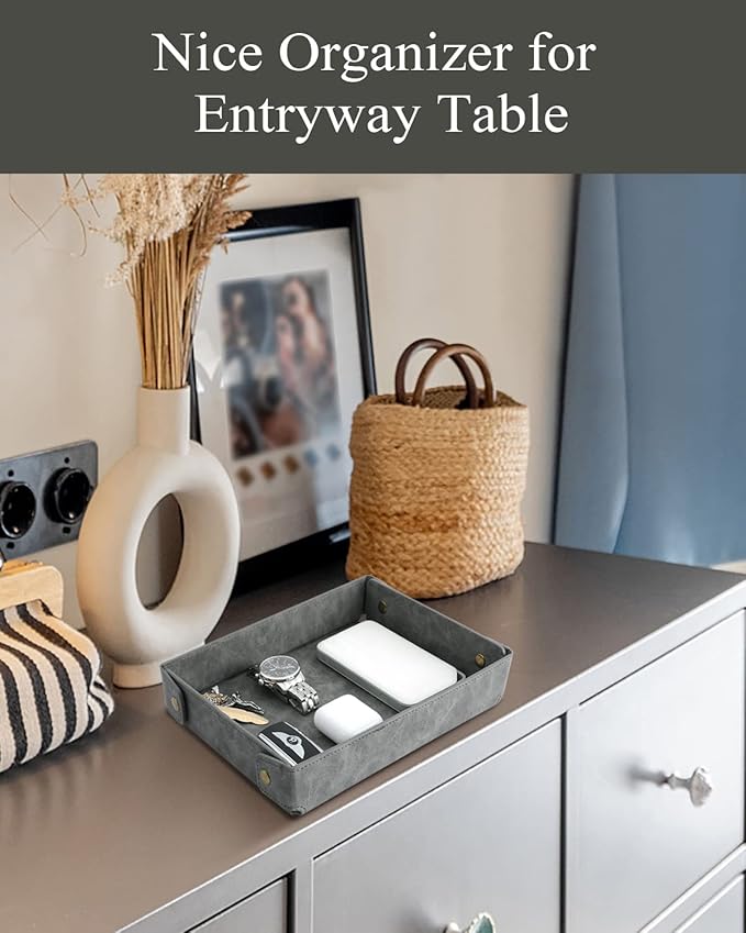 CASIRENA Father's Day Gifts Faux Leather Valet Tray Organizer for Men - Catch-All Tray for Entryway Table Key, Wallet, Watch, Coin Change, Phone, Dresser EDC Dump Jewelry, Bedside Nightstand Desk-top-NeatNest