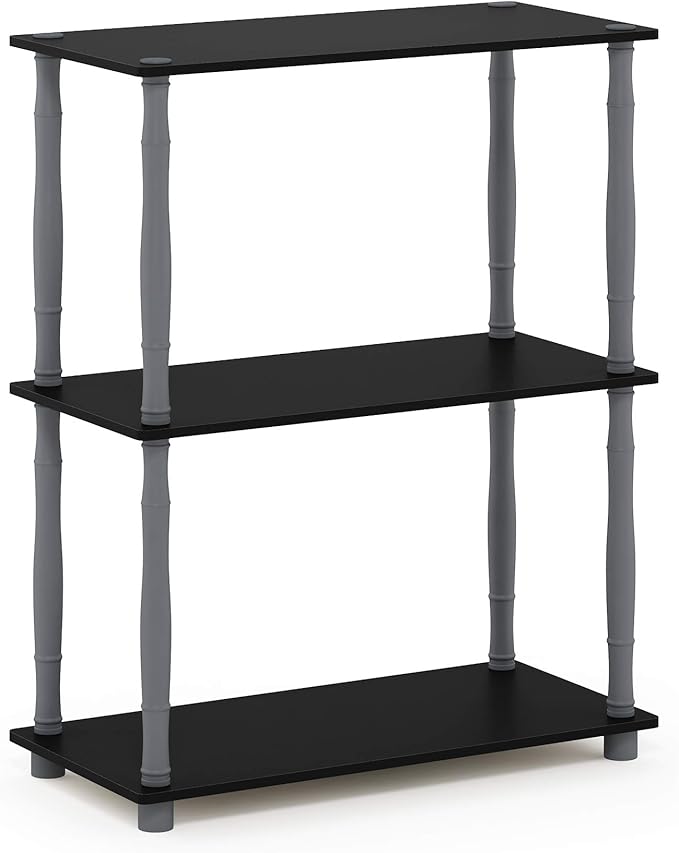 Furinno Turn-N-Tube 3-Tier Compact Multipurpose Shelf Display Rack with Classic Tube, Black/Grey-NeatNest