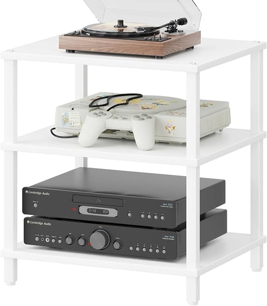3-Tier AV Media Player Stand, white Stereo Cabinet, Modern Stereo Cabine,Game Console Shelf,Wooden TV Stand,Multifunctional Entertainment Center, Suitable for Home, Conference Room, Game Studio-NeatNest