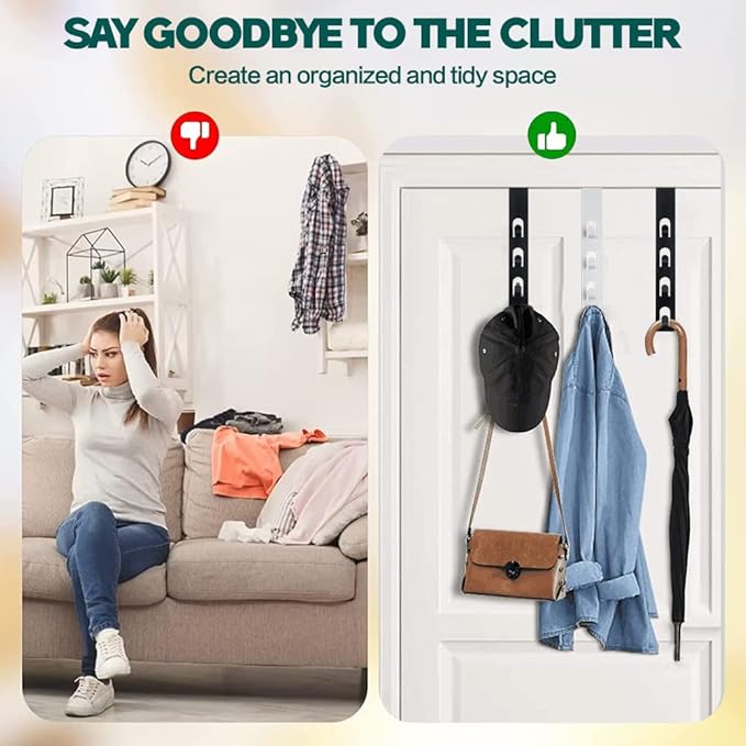 2 Pack Black Coat Hooks, 4 Layers Metal Hats Hanger, Strong Vertical Black Coat Hook, Over Door Rack for Hanging Bags Jams Scarf Keys and More.