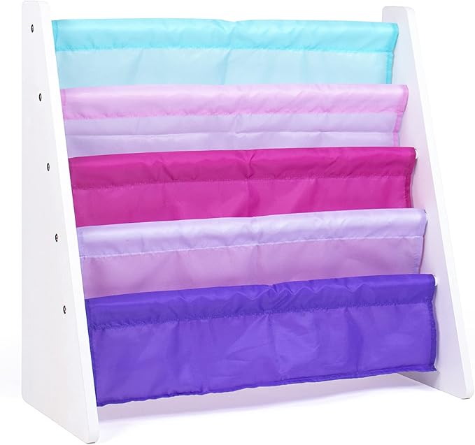 Humble Crew, White/Pink/Purple/Blue Kids Book Rack Storage Bookshelf, 4 Tiers, 25" W x 11" D x 24" H