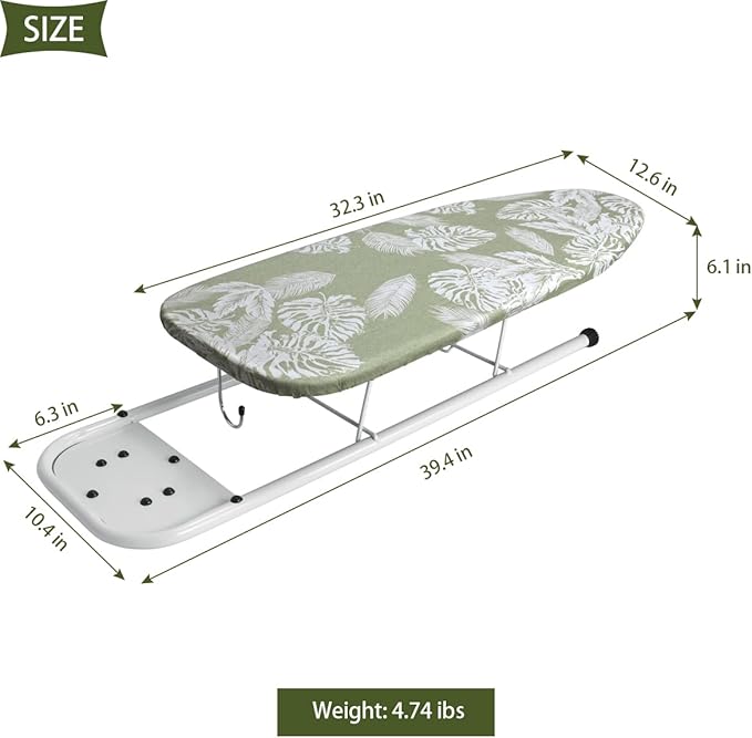 Duwee 12×32 in Table Top Ironing Board with Unique Iron Rest, Thicken Felt Padding, Heat Resistant Cover