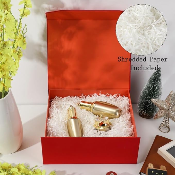 6 Pcs Red Gift Box Large 13x11x5.3 Inch Large Black Gift Box Large Magnetic Gift Box with Crinkle Paper Red Large Gift Box with Shredded Paper Luxury Gift Boxes with Lids for Presents-NeatNest