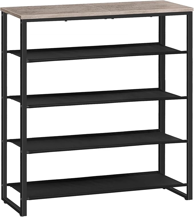 HOOBRO Shoe Rack, 5 Tier Shoe Storage Organizer with 4 Oxford Fabric Shelves and Top Panel, Holds 16-20 Pairs of Shoes, for Entryway and Closet, Industrial, Greige and Black BG50XJ01-NeatNest