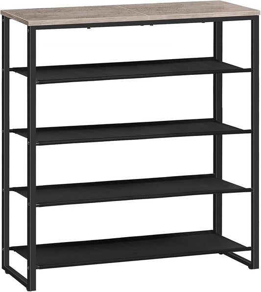 HOOBRO Shoe Rack, 5 Tier Shoe Storage Organizer with 4 Oxford Fabric Shelves and Top Panel, Holds 16-20 Pairs of Shoes, for Entryway and Closet, Industrial, Greige and Black BG50XJ01-NeatNest