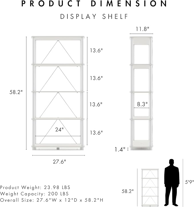 HOMES: Inside + Out Apexa Modern 5-Tier Wide Shelving Units, Collectibles Display Shelves, Easy Assembly Standing Shelf, Home Storage Organizer for Living Room, Bedroom, Office, White