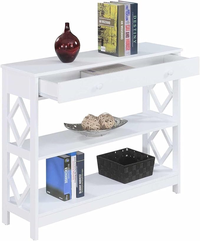 Convenience Concepts Diamond 1 Drawer Console Table, White-NeatNest