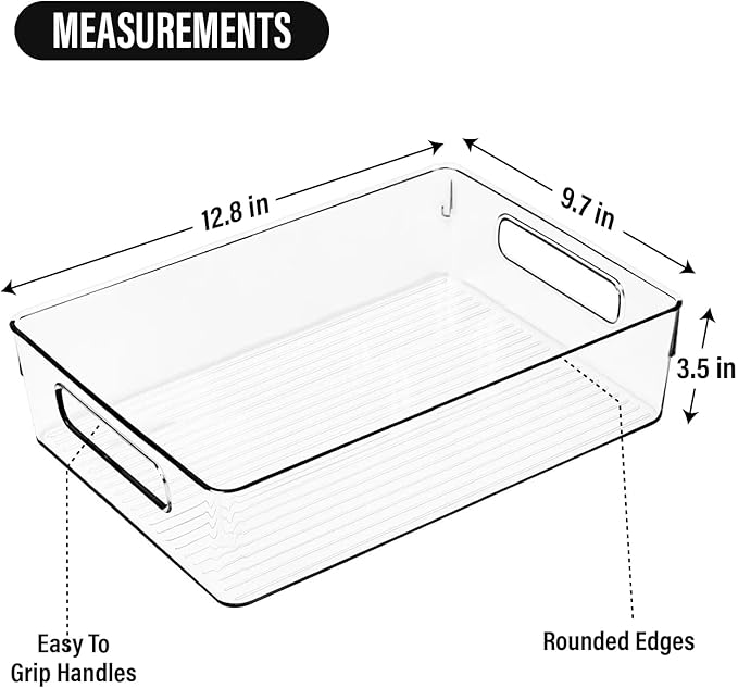 Clear Plastic Storage Bins, Perfect for Kitchen Organization or Pantry Organization and Storage, Large Fridge Organizer Plastic Bins, Pantry Organization and Storage Bins, Cabinet Organizers-NeatNest