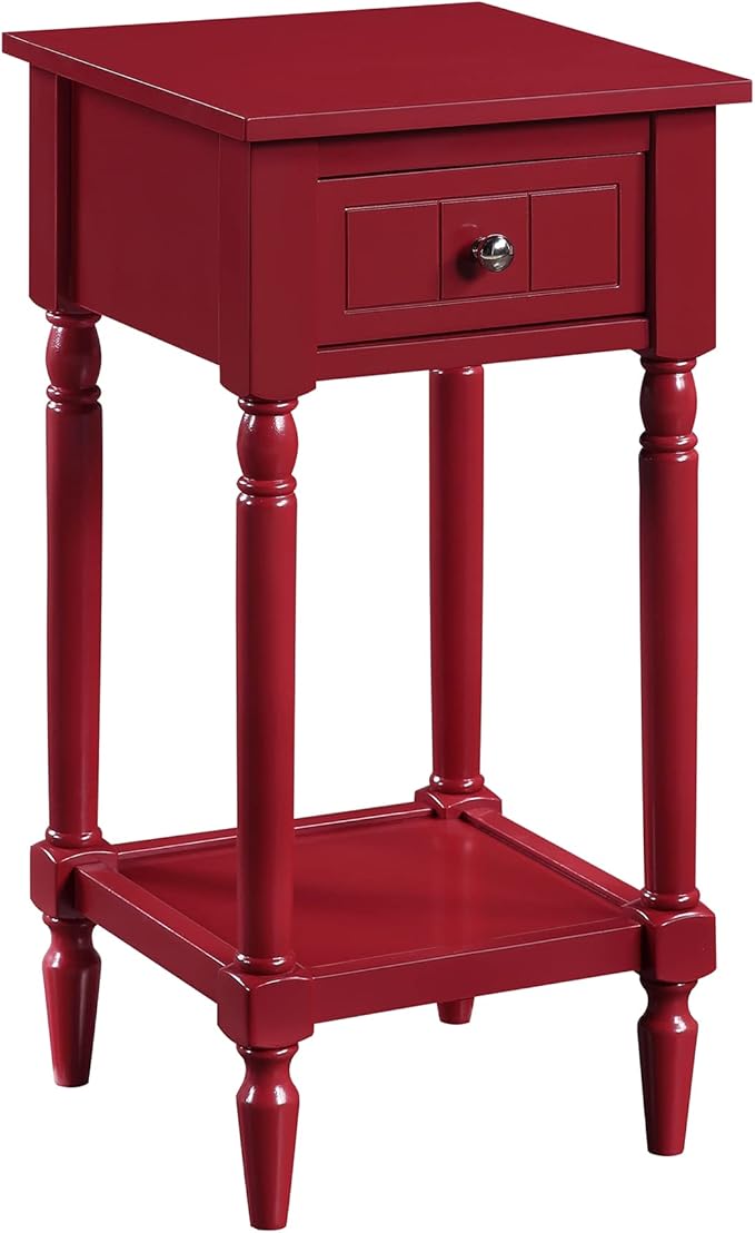 Convenience Concepts French Country Khloe 1 Drawer Accent End Table 14" - Traditional Farmhouse Side Table with Storage Drawer and Shelf for Living Room, Cranberry Red-NeatNest