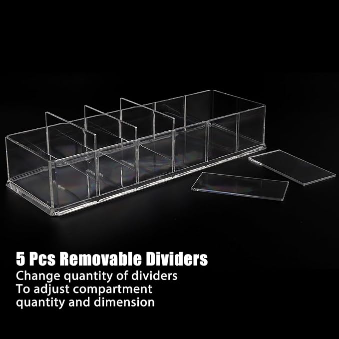 Nsmykhg Makeup Organizer Acrylic Cosmetic Storage Organizer,6 Compartments Acrylic Cosmetic Storage Jewelry Display Boxes, Clear Drawer Organizers Case,4 Pack (10 x 3.5 x 1.9 inches)