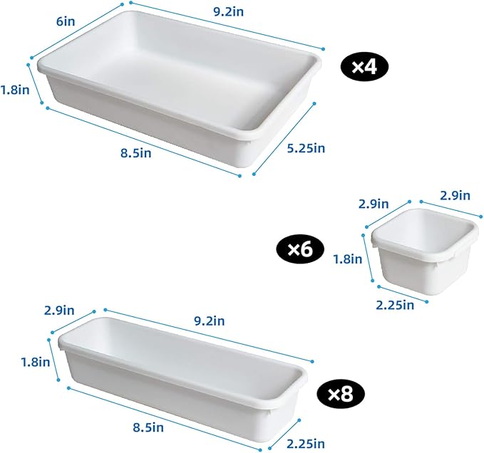 BYCY 18 Pcs White Drawer Organizers Trays Set Drawer Dividers for Kitchen Office Bathroom, Interlocking Bin Pack (18 Pieces)-NeatNest