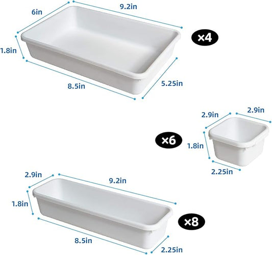 BYCY 18 Pcs White Drawer Organizers Trays Set Drawer Dividers for Kitchen Office Bathroom, Interlocking Bin Pack (18 Pieces)-NeatNest