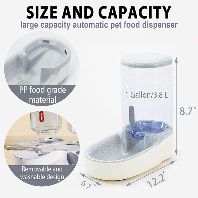 kathson Automatic Replenish Dog Food Dispenser Station,Easily Clean,1 Gallon Gravity Feeder Cat Eating Bowl,Large Capacity Pet Self Feeding for Dogs, Cats Small Pets Puppy Kitten Rabbit Bunny-NeatNest