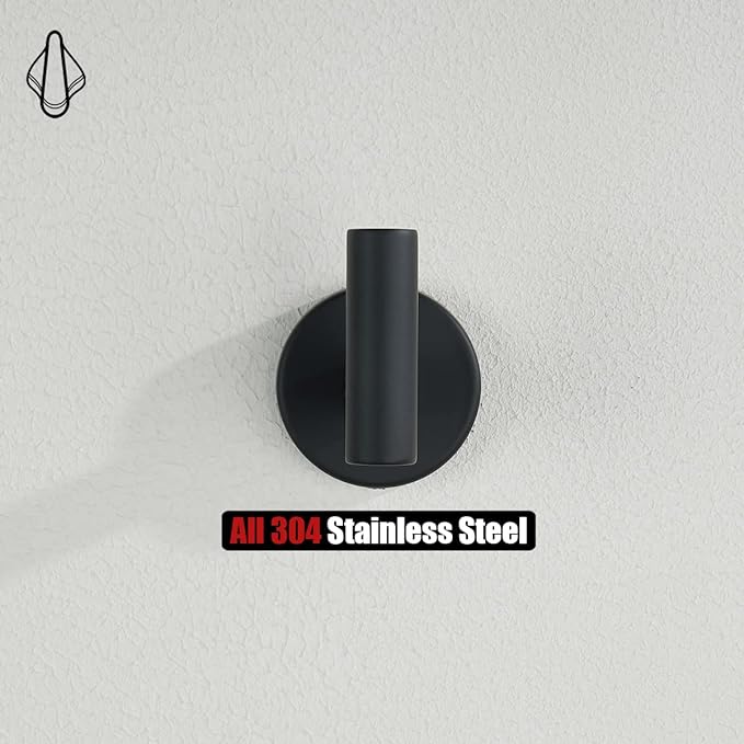 JQK Black Bathroom Towel Hook, Coat Robe Clothes Hook for Bathroom Kitchen Garage Wall Mounted (2 Pack), 304 Stainless Steel Matte Black, TH100-PB-P2-NeatNest