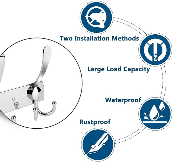 Coat Rack Wall Mounted,3 Tri Stainless Steel Coat Hook for Coat Hat Robes Towel in Mudroom Entryway (Sliver, 2 Pack 3 Hook)-NeatNest