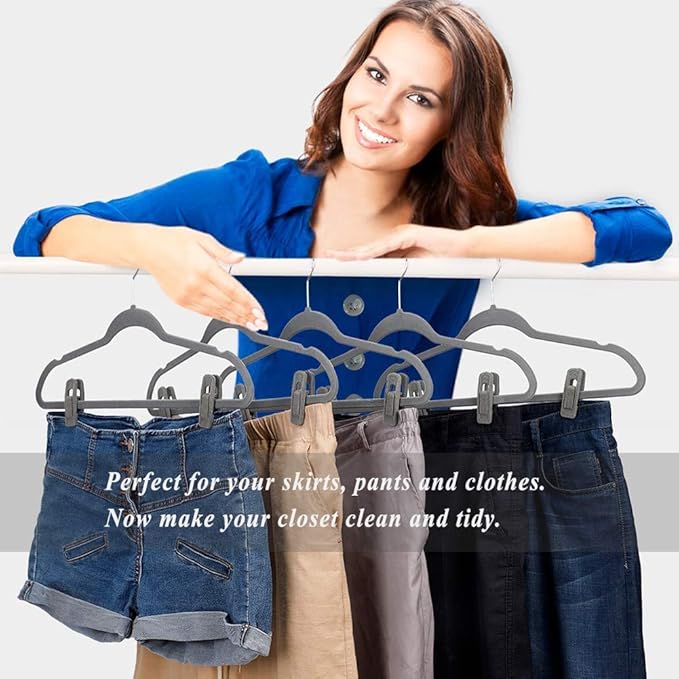 Grey Velvet Hangers Clips (80-Pack), Non-Slip Strong Velvet Hangers Clips for Velvet Skirt Hangers, Velvet Pants Hanger Velvet Clips Fit for Thin Velvet Clothes Suit Hangers-NeatNest