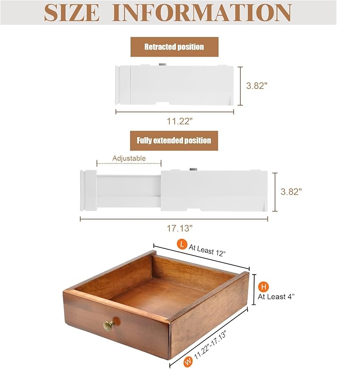 4 Pack 3.8" High Drawer Dividers, 11"-17" Expandable Drawer Organizer For Clothes, Dresser Drawer Organizer, Drawer Separators for Baby Clothes, Vanity, Kitchen and Office Storage, Warm White-NeatNest
