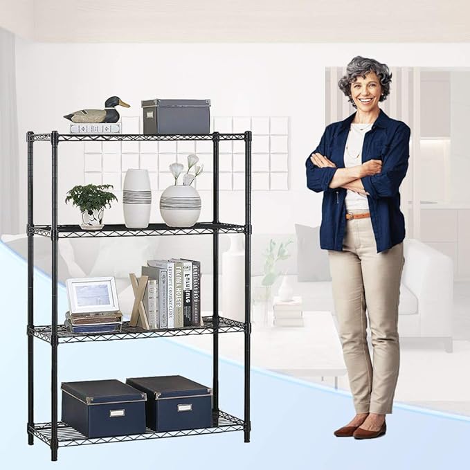 4 Tier Shelving Unit NSF Wire Shelf Metal Large Storage Shelves Heavy Duty Height Adjustable Commercial Grade Steel Utility Layer Shelf Rack Organizer 1000 LBS Capacity -14x36x54,Black-NeatNest