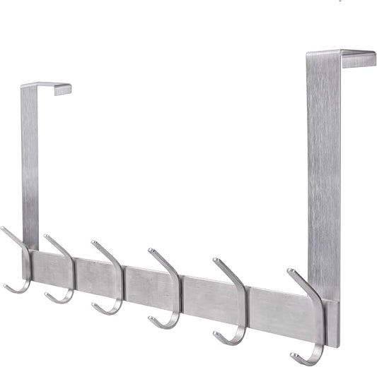 YUMORE Over The Door Hooks, Stainless Steel Heavy Duty Door Hanger for Coats Robes Hats Clothes Towels, Hanging Towel Rack Organizer, Easy Install Space Saving Bathroom Hooks