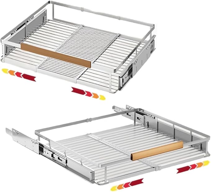 2 Pack Expandable Pull Out Cabinet Organizer，Side Mounting 23.2~39.99"x22.5"Cabinet Pull Out Shelves, Expandable Slide Out Spice Rack for Kitchen Bathroom Office-NeatNest