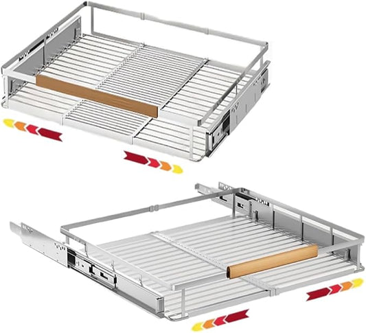 2 Pack Expandable Pull Out Cabinet Organizer，Side Mounting 23.2~39.99"x22.5"Cabinet Pull Out Shelves, Expandable Slide Out Spice Rack for Kitchen Bathroom Office-NeatNest