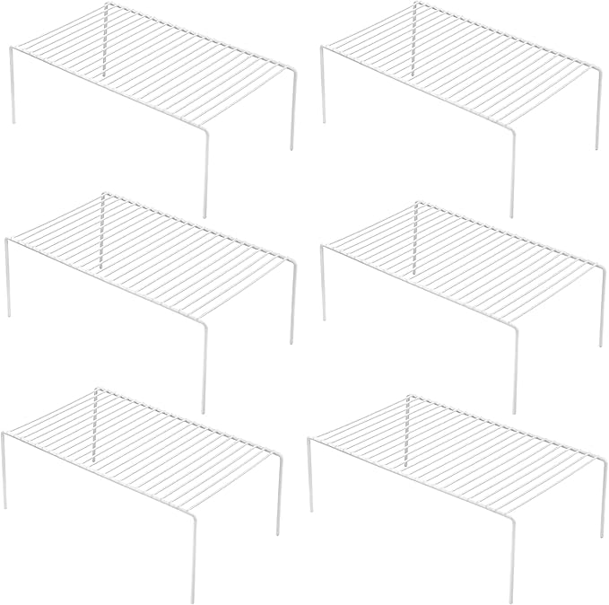 Cabinet Storage Shelf Rack Set of 6, Medium (13 x 9.4 inch) Rustproof Metal Wire Kitchen Cabinet Organizer and Storage, Cupboard Spice Shelf Rack for Plate, Dish, Counter & Pantry Organization-NeatNest