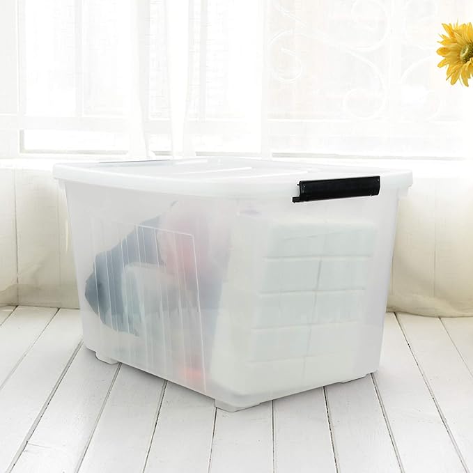 Bringer 70 Qt Latching Plastic Storage Containers with Lids, Clear Large Storage Box with Wheels-NeatNest