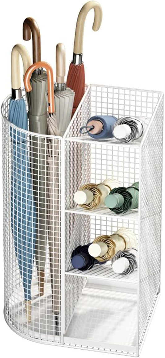 Commercial Metal Umbrella Holder Indoor Large-Capacity Umbrella Storage Shelf Umbrella Basket with Removable Drip Tray for Entryway Metal Entrance Umbrellas Organizer(White)-NeatNest