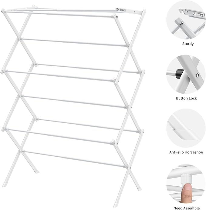 Foldable Drying Rack Clothing,Clothes Drying Rack Folding Indoor and Outdoor Rack,Laundry Drying Rack Collapsible-White…