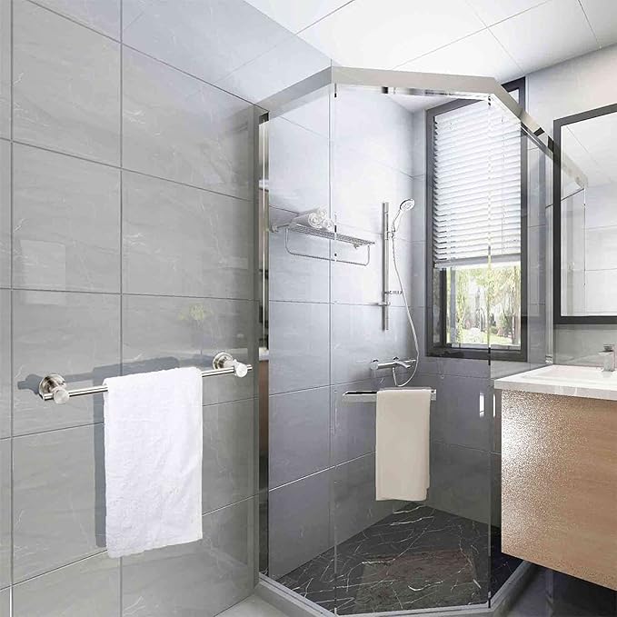 BOPai 24 inch Vacuum Suction Cup Towel Bar, Removeable Shower Mat Rod Shower Door Adhesive Towel Bar Suction Towel Rack, Brushed Nickel-NeatNest