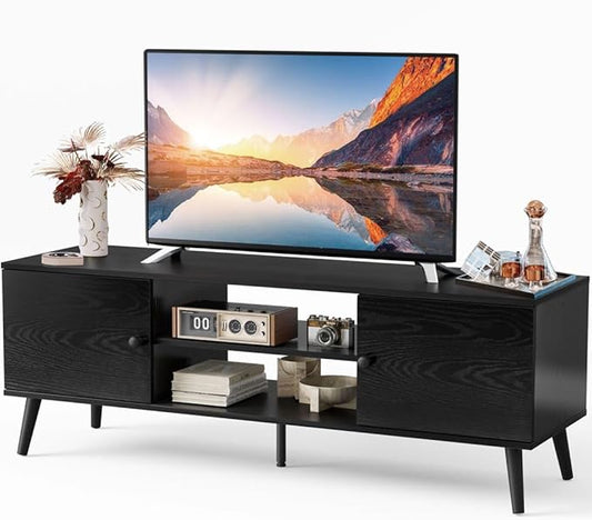 Homee TV Stand for Living Room, Television Stands Entertainment Center Cabinet with Storage for TV up to 60 Inches, 58 Inch, Black-NeatNest
