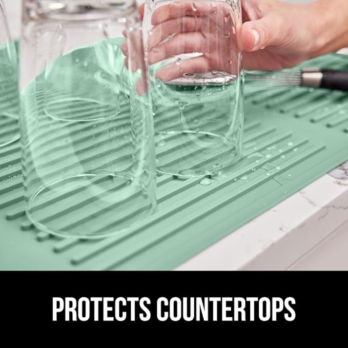 GORILLA GRIP 100% BPA-Free Patented Silicone Dish Drying Mat for Kitchen Counter, 18x24 Inch, Water Catching Ribbed Design, Easy Clean Waterproof Sink Liner, Heat Resistant, Fits Under Rack, Mint