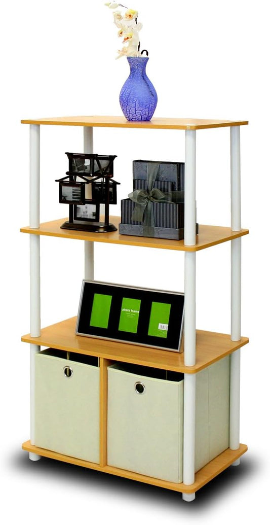 Furinno NW889BE/WH Go Green 4-Tier Multipurpose Storage Rack w/Bins, Beech/White-NeatNest