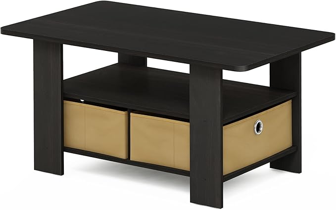 Furinno Coffee Table with Bins, Espresso/Brown-NeatNest