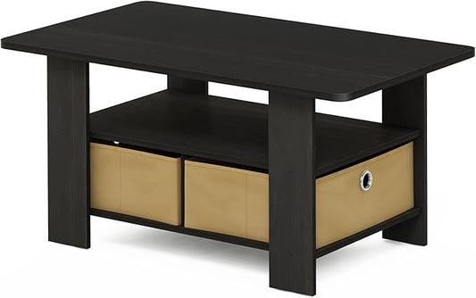 Furinno Andrey Coffee Table with Bin Drawer, Dark Espresso/Brown-NeatNest