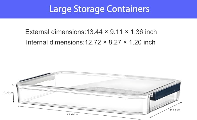 2 Pcs 5.5qt 9 x 13 Plastic Portable Project Case With Snap-Tight Latch, Clear Stackable Storage Boxes Organizer for A4 Files, Photos, Scrapbooks, Art Supplies(‎Blue Latch, Small)