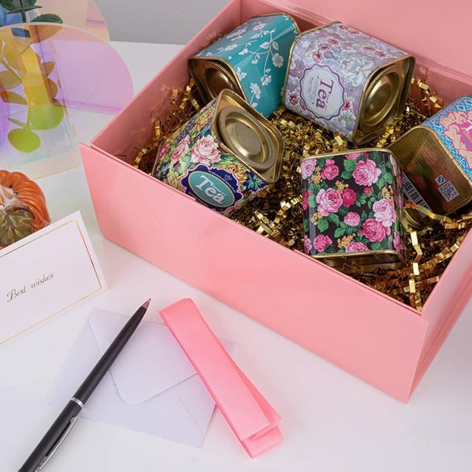 1PCS Pink Gift Box with Ribbon 9.5x7x4 Inches，Sturdy Gift Box with Lid for Gift Packaging, Foldable Magnetic Closure Storage Boxes, Bridesmaid proposal box, Rectangle Collapsible Box-NeatNest