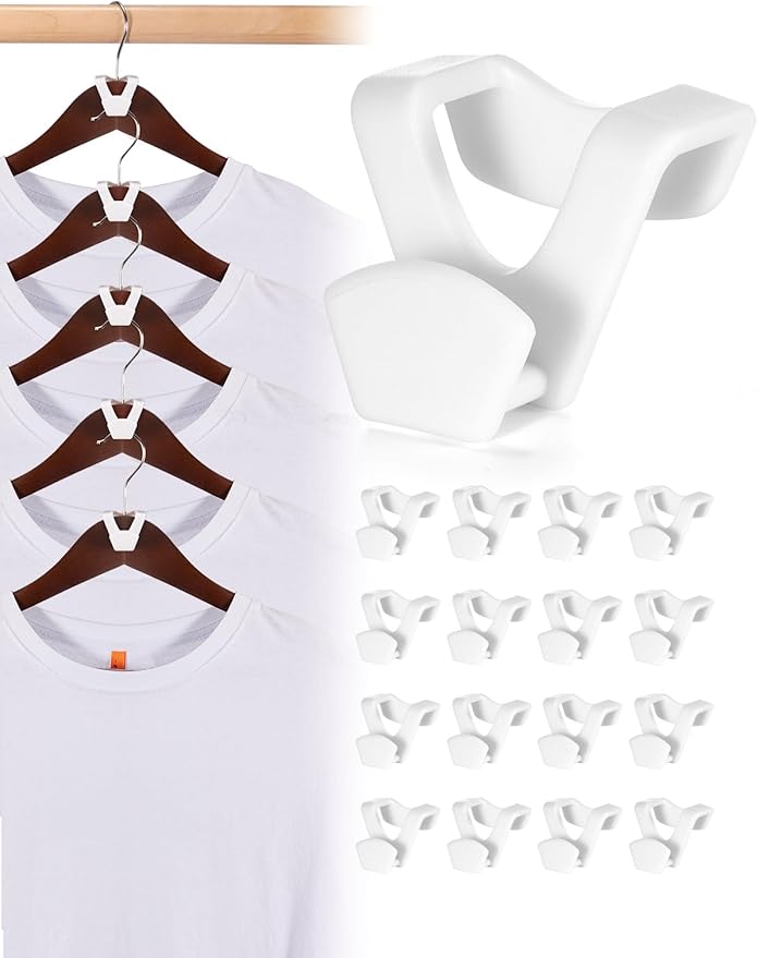 HOUSE DAY Space Saving Hangers 20 Pack, Clothes Hanger Connector Hooks, Heavy Duty Closet Space Saver, Small Space Solutions, Cascading Dorm Room Closet Organizer and Storage - White-NeatNest