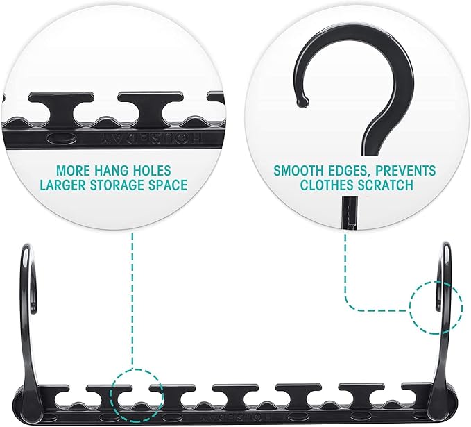 HOUSE DAY Sturdy Plastic Space Saving Hangers Cascading Hanger Organizer Closet Space Saver Multi Hangers for Heavy Clothes, Closet Organizers and Storage,College Dorm Room Essentials (20 Pack Black)-NeatNest