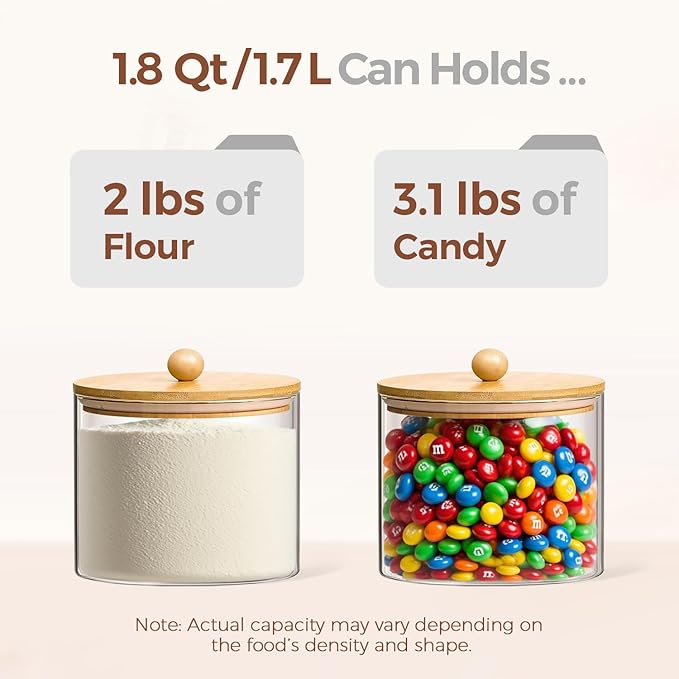 ComSaf Half Gallon Cookie Jar, Large Glass Jar with Lid Set of 2, 1.8 Qt Glass Food Storage Containers, Flour Sugar Storage Containers for Candy Cereal Nuts Beans, Canisters Sets for The Kitchen-NeatNest