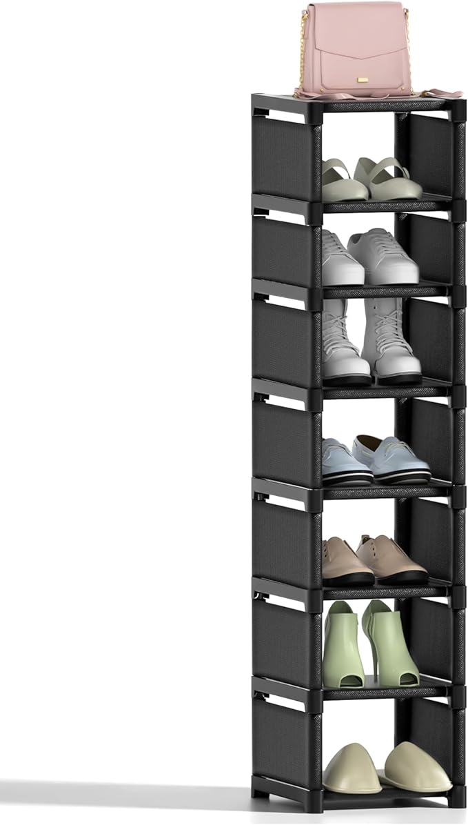 8-Tier Shoe Rack Organizer,Vertical Narrow Space Saving Storage Metal Free Standing Corner Shelf for Closet Entryway Bedroom Garage-NeatNest