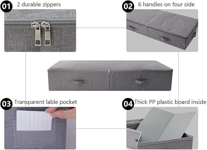 39.4X16.9X7“ Under The Bed Shoes Clothing Bedding Storage Organizer Containers with Lid, Dust-proof & Foldable Washable, Durable Plastic Board in Boxes, Dark Gray-NeatNest